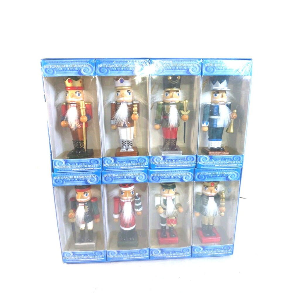 New Sealed Wood Nutcracker Christmas Ornament Set of 8 Colorful 5" Costco